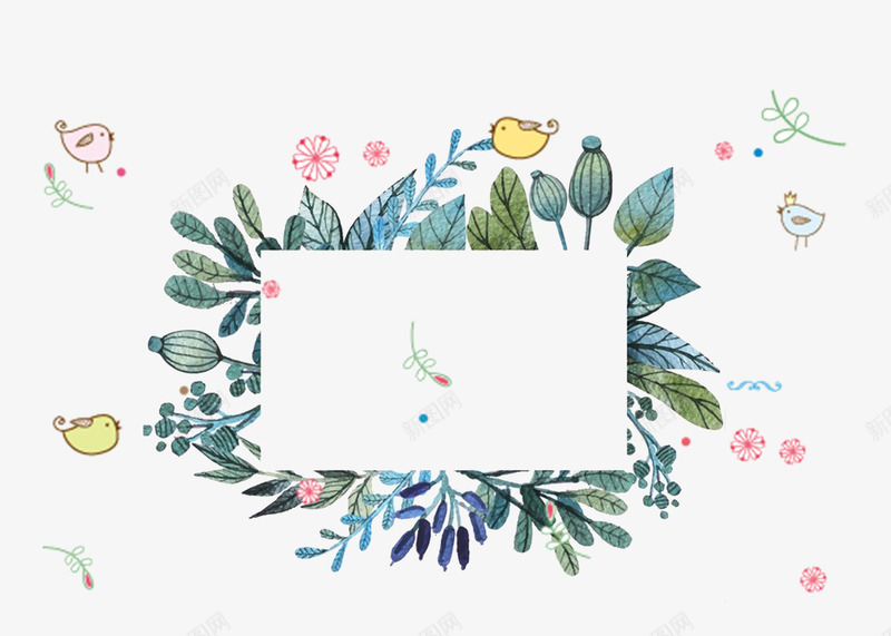 文案背景png免抠素材_新图网 https://ixintu.com 卡通小鸟 叶子 小清新 手绘 文案 文案背景