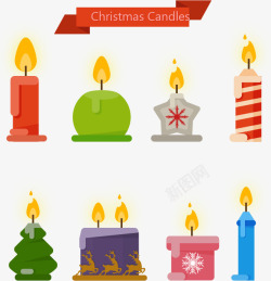 圣诞烛火彩色多样的节日蜡烛矢量图高清图片