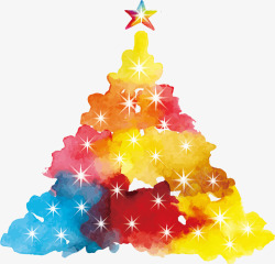 彩色光效圣诞树多彩水彩圣诞树高清图片