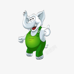 象素背景卡通穿着绿色背带裤的点赞大象素高清图片