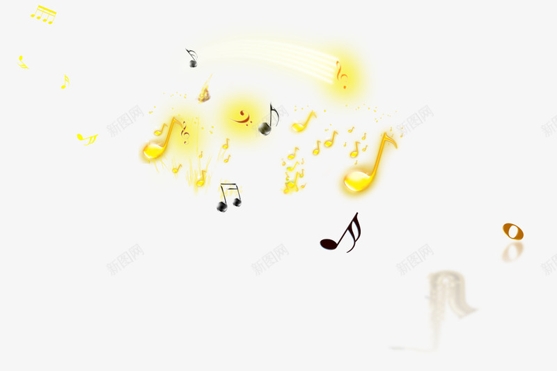 漂浮的音符psd免抠素材_新图网 https://ixintu.com 动听的音乐 发光的音符 音符花边 黄色音符 黑色音符