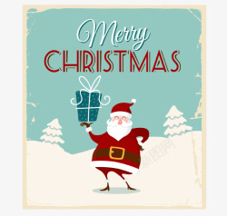 复古圣诞老人卡举礼盒的圣诞老人祝福卡高清图片