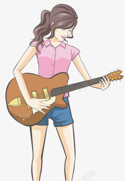 卡通吉他手弹吉他的女孩高清图片