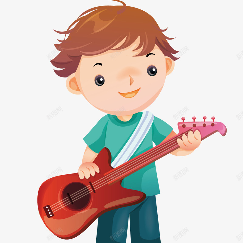 男孩弹吉他png免抠素材_新图网 https://ixintu.com 乐器 吉他社海报 手绘 插画 矢量人物 音乐