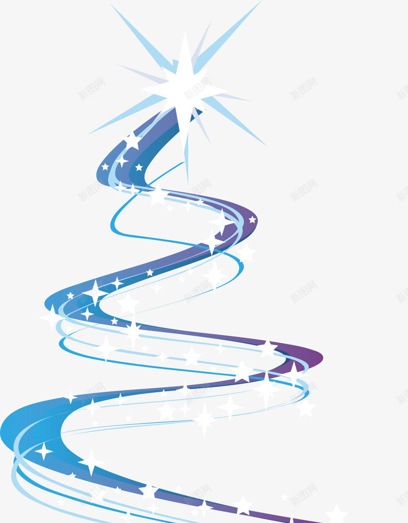 圣诞节蓝色圣诞树png免抠素材_新图网 https://ixintu.com 创意圣诞树 圣诞节 白色星星 白色闪光 蓝色丝带 蓝色圣诞树
