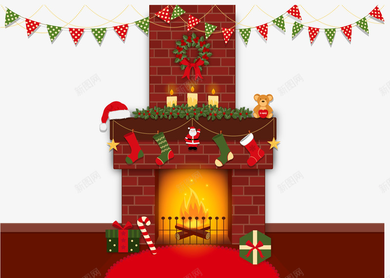 圣诞壁炉png免抠素材_新图网 https://ixintu.com 圣诞节 壁炉 红色