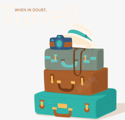 堆起来的旅游行李箱矢量图素材