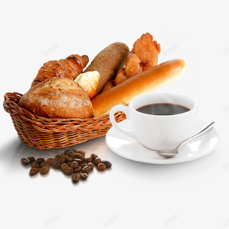 面包psd免抠素材_新图网 https://ixintu.com 咖啡 咖啡杯子 咖啡豆 营养早餐 面包 食品 食物