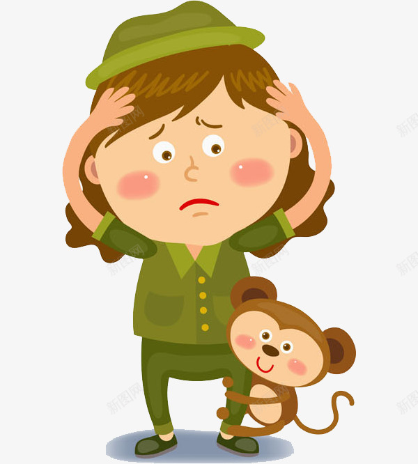 慌张表情png免抠素材_新图网 https://ixintu.com 动物 卡通 可爱 士兵 女孩 慌张 手绘 猴子 表情