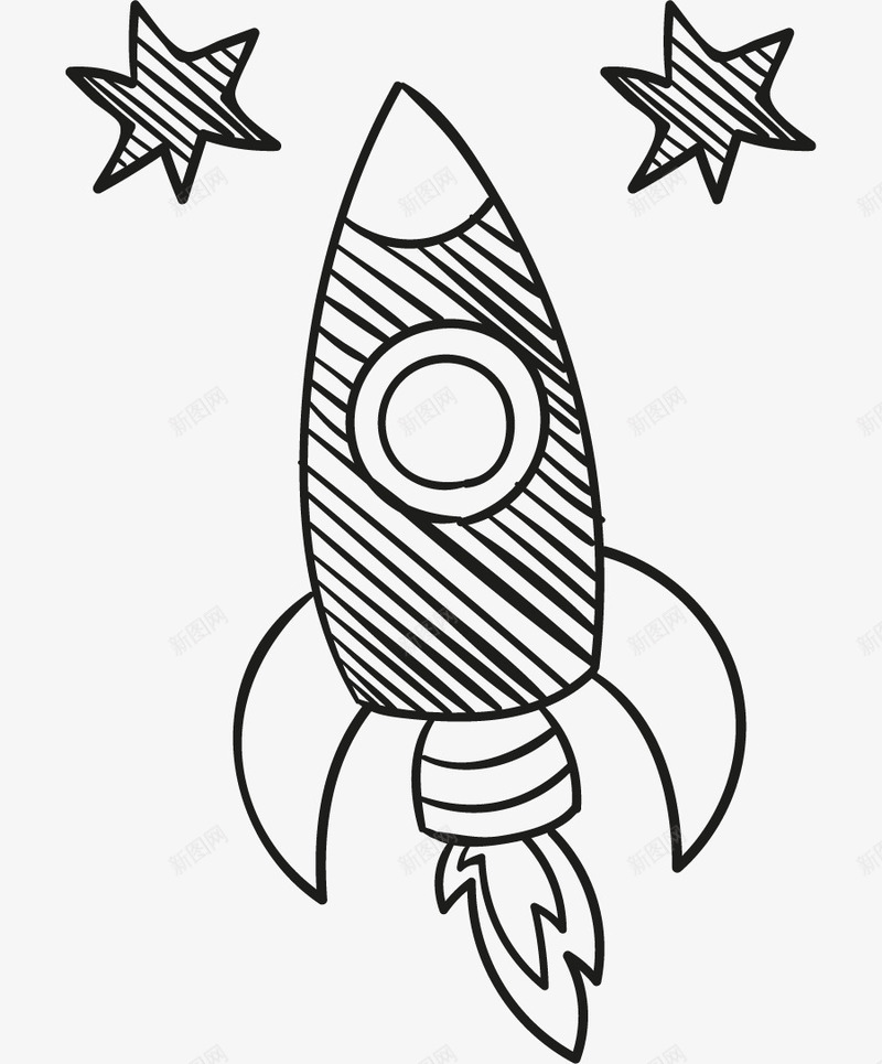手绘空间元素png免抠素材_新图网 https://ixintu.com 宇宙 手绘 手绘空间元素 火箭 空间 线描 行星