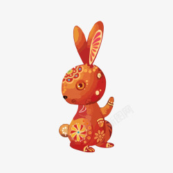 传统花纹红色兔子素材