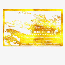建筑剪纸中国风著名景区剪纸烫金图高清图片