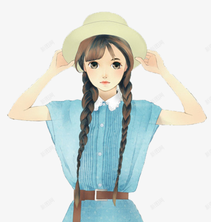 卡通手绘夏天小清新女孩psd免抠素材_新图网 https://ixintu.com 卡通 卡通手绘夏天小清新女孩 夏天 女孩 小清新 帽子 手绘 长发