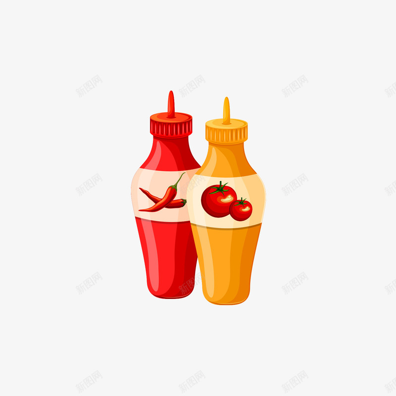 番茄酱和辣椒酱png免抠素材_新图网 https://ixintu.com 瓶装 番茄酱 红色 调料 辣椒酱 黄色
