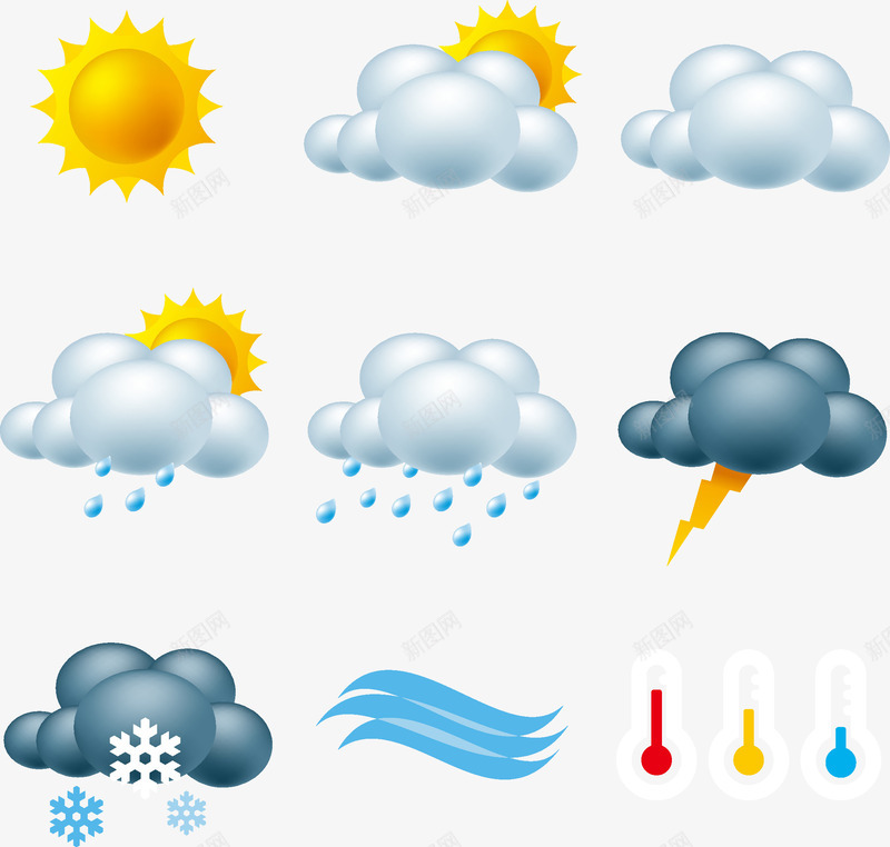 天气预报图标png_新图网 https://ixintu.com 下雨 下雪 图标 天气 晴天 闪电 预报