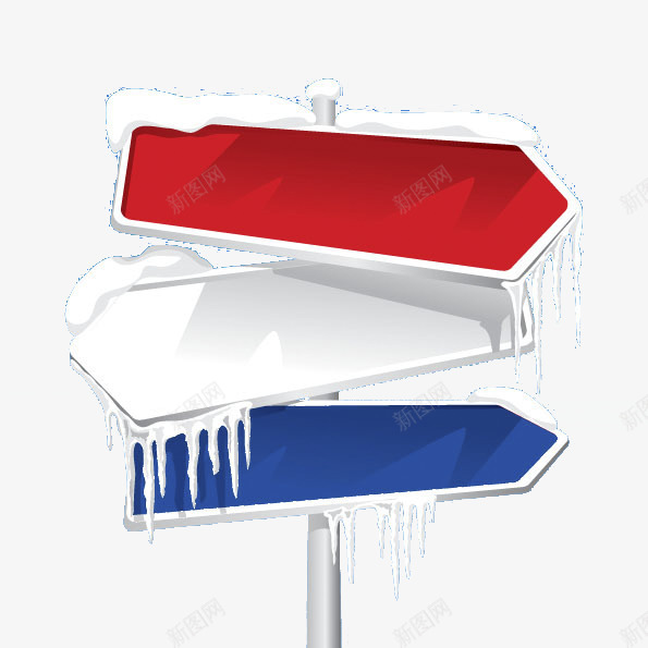 覆盖雪的指路牌png免抠素材_新图网 https://ixintu.com 指路牌 箭头 红色 蓝色 装饰边框 路边牌子 雪