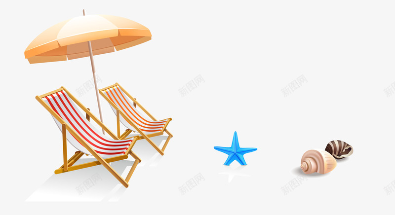 海滩椅png免抠素材_新图网 https://ixintu.com 椅子 海星 海螺 躺椅