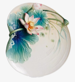 中国风陶瓷荷花花瓶水墨风盘子高清图片