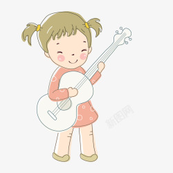 弹吉他的小女孩素材