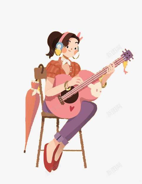 卡通女孩png免抠素材_新图网 https://ixintu.com 卡通 可爱 吉他 女孩 彩色 手绘 水彩 装饰 音乐