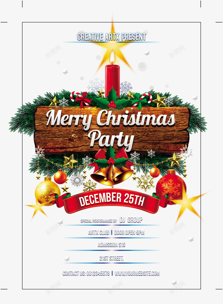 圣诞树海报psd_新图网 https://ixintu.com psd分层 圣诞树 圣诞节 派对 海报 蓝色 雪花