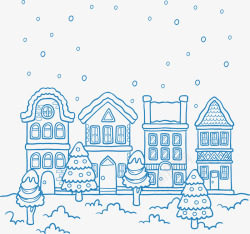 冬季小镇蓝色线条下雪圣诞小镇矢量图高清图片