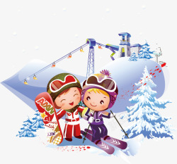 滑雪儿童冬季旅游矢量图素材