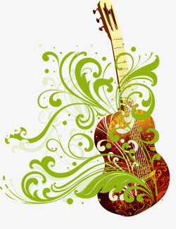 潮流吉他绿花纹矢量图素材