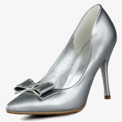银色女鞋银色蝴蝶结细跟单鞋高清图片