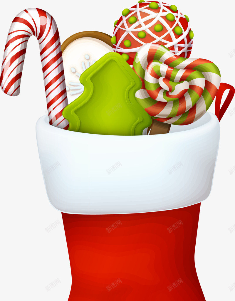 卡通红色糖果圣诞袜png免抠素材_新图网 https://ixintu.com 圣诞快乐 圣诞节 圣诞袜 拐杖糖果 棒棒糖 红色袜子 装饰图案