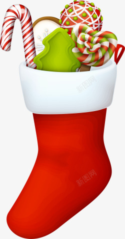 圣诞袜拐杖库卡通红色糖果圣诞袜高清图片