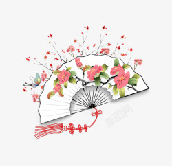 刺绣牡丹扇子中国风花朵扇子高清图片
