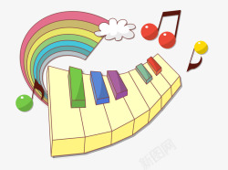 彩色琴键手绘彩虹琴键高清图片