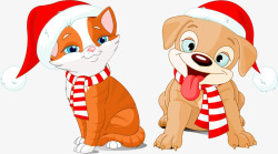 戴圣诞帽的小狗圣诞猫猫狗狗高清图片