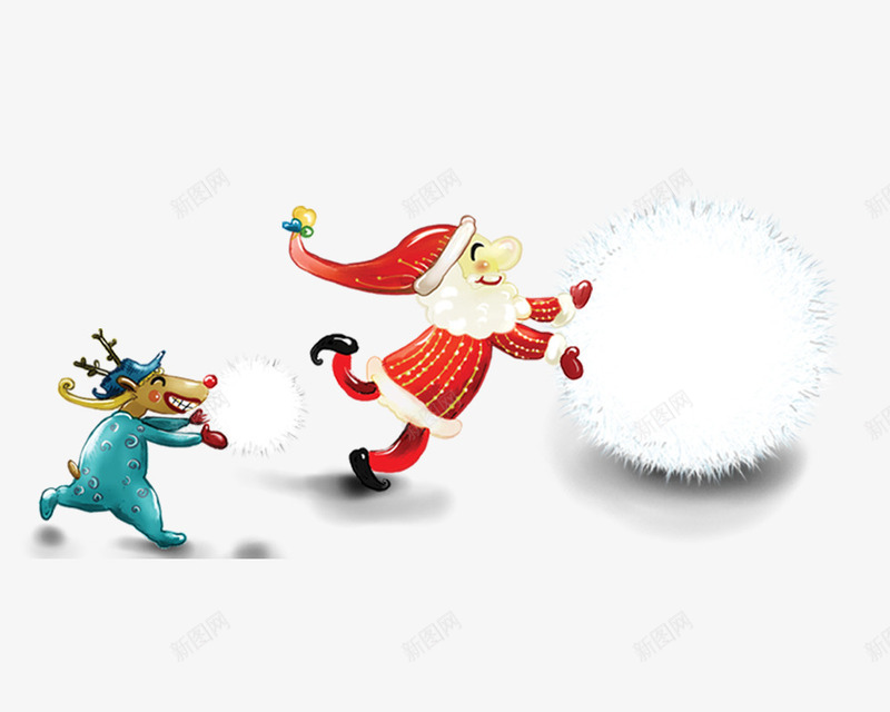 滚雪球的圣诞老人和小鹿png免抠素材_新图网 https://ixintu.com 卡通 圣诞老人 圣诞节 小鹿 雪球