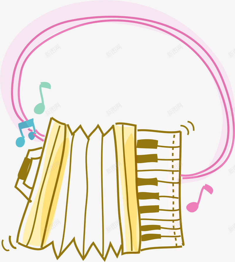 风琴边框png免抠素材_新图网 https://ixintu.com AI 卡通 手绘 手风琴 插图 插画 粉色 线条 背景 边框 音乐 音符