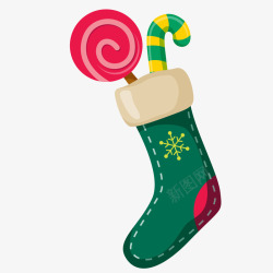 红歌绿色圣诞袜中的棒棒糖矢量图高清图片