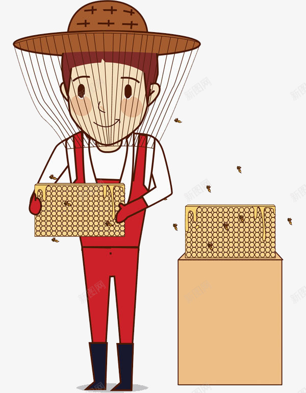 手绘养蜂人png免抠素材_新图网 https://ixintu.com 养蜂人 卡通 帽子 手绘 水彩 红色 红色手套 蜂蜜 蜜蜂