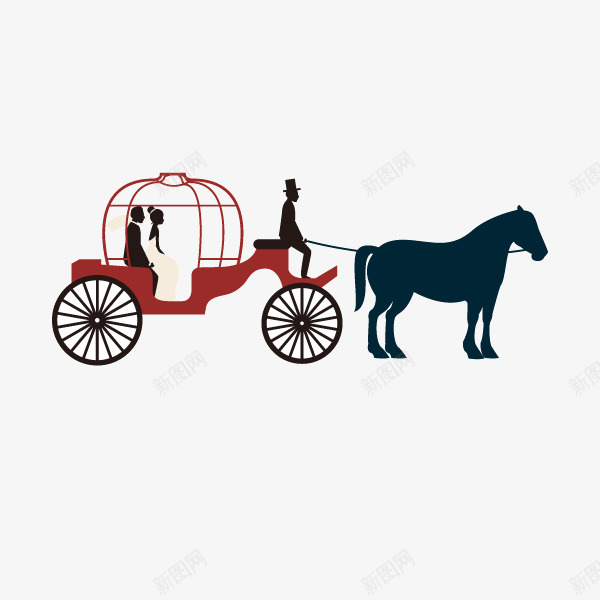结婚马车png免抠素材_新图网 https://ixintu.com 剪影 扁平化 结婚 装饰矢量图 马车
