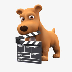 电影拍摄小狗叼着场记板高清图片
