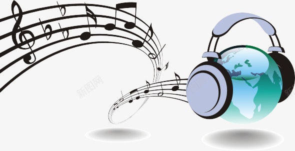 音乐中的地球耳机png免抠素材_新图网 https://ixintu.com 地球 耳机 蓝色 音乐 音符