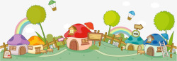 卡通彩虹蘑菇林卡通蘑菇房子矢量图高清图片