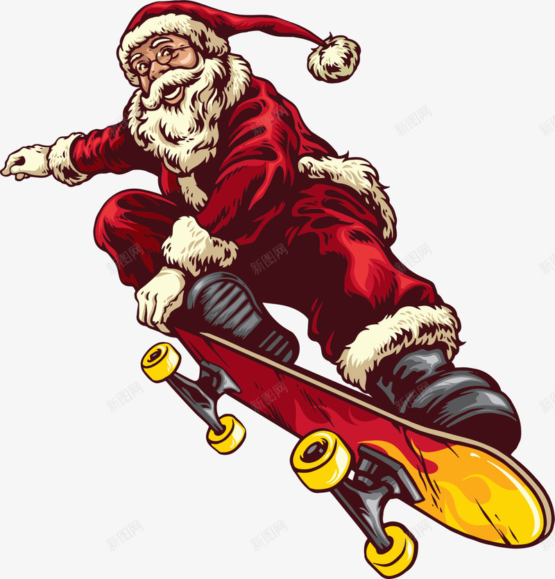 圣诞节帅气圣诞老人png免抠素材_新图网 https://ixintu.com 喜悦 圣诞节 帅气圣诞老人 滑滑板 激情运动 黄色滑板