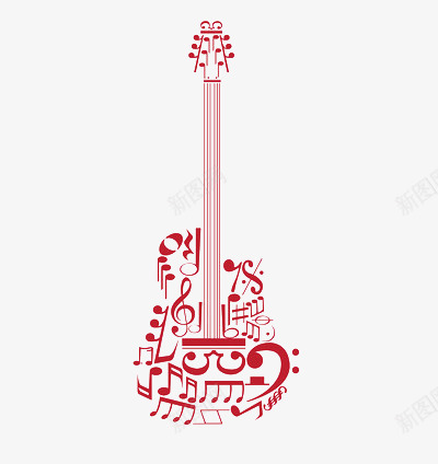 红色音符吉他png免抠素材_新图网 https://ixintu.com 乐器 吉他社海报 摆列 摇滚 音符花边