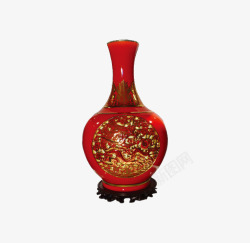 红色结婚用品花瓶金瓶复古素材