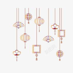 手绘折扇图片水彩中国风扇子灯笼装饰高清图片
