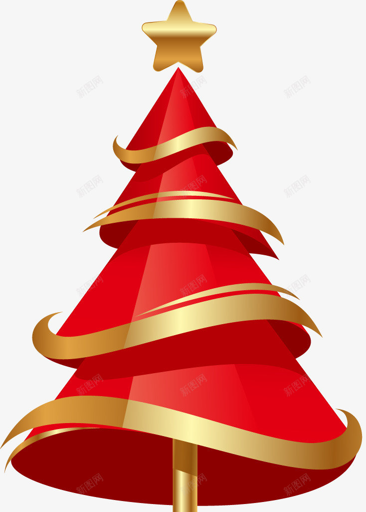 红色圣诞树金色线条星星png免抠素材_新图网 https://ixintu.com 圣诞树 星星 红色 线条 金色