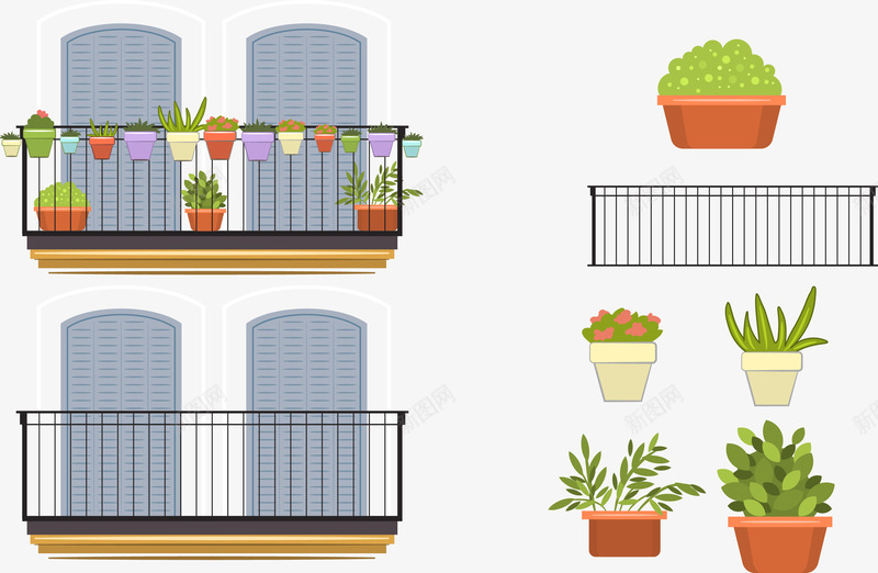 卡通阳台png免抠素材_新图网 https://ixintu.com 建筑 植物 盆栽 装修 阳台