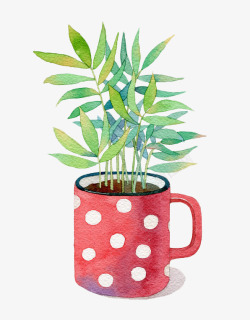 手绘水彩绘画杯子里的植物盆栽素材