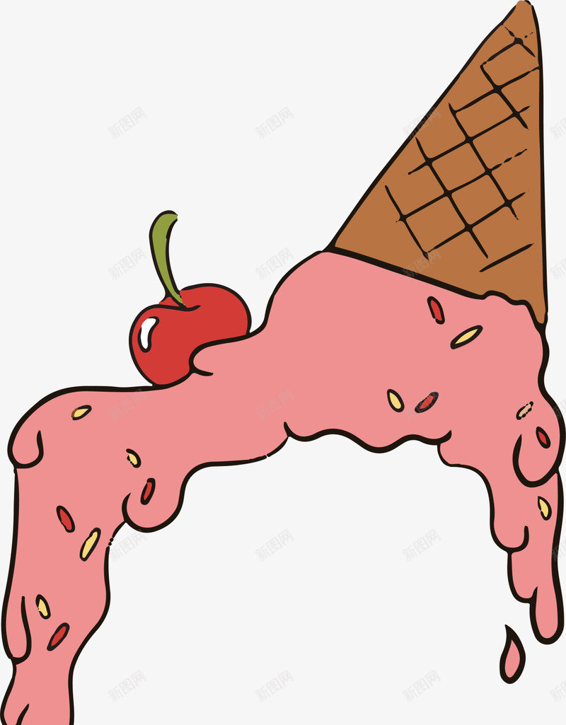 粉色卡通融化甜筒png免抠素材_新图网 https://ixintu.com 冰淇淋 凉爽夏季 夏天 夏日解暑 清凉 美味甜筒 融化甜筒 雪糕